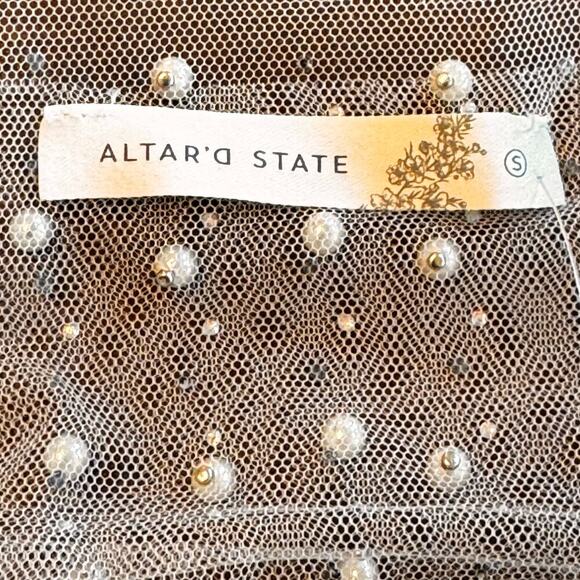 New ALTAR’D STATE Ivory Sheer Pearl Rhinestone Beaded Cropped Top Women's Sz Sm - Picture 5 of 12